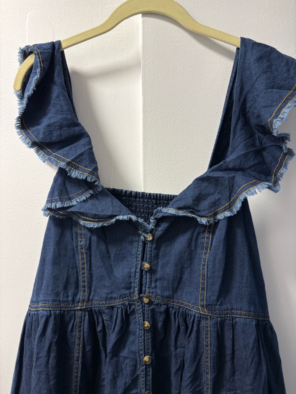 Anthropologie 1X Pilcro Sweetheart Flutter Sleeve Maxi Denim Dress EUC - Picture 9 of 15